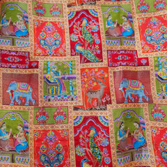 Pure Banarasi Silk Brocade with Multicolor Position of Animal & Floral Print on Orange Base