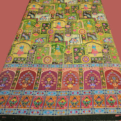 Pure Banarasi Dola Silk Soft Brocade with Position Print of Elephant on Blue Base with Pink Mutli-Color Border