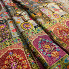 Pure Banarasi Dola Silk Soft Brocade with Position Print of Elephant on Black Base with Mutli-Color Border