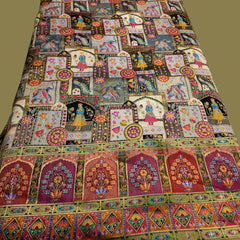 Pure Banarasi Dola Silk Soft Brocade with Position Print of Elephant on Black Base with Mutli-Color Border