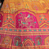 Pure Banarasi Dola Silk Soft Brocade with Position Print on Mustard Yellow Base with Pink Border