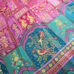 Pure Banarasi Dola Silk Soft Brocade with Position Print on Purple Base with Firozi Border