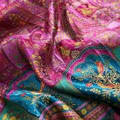 Pure Banarasi Dola Silk Soft Brocade with Position Print on Purple Base with Firozi Border