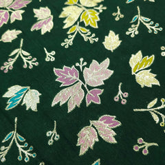 Meher Bottle Green Banaras Silk Brocade with Floral Embroidery