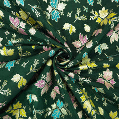 Meher Bottle Green Banaras Silk Brocade with Floral Embroidery