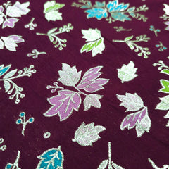 Meher Wine Banaras Silk Brocade with Floral Embroidery