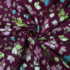 Meher Wine Banaras Silk Brocade with Floral Embroidery