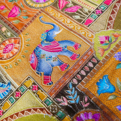 Pure Banarasi Dola Silk Soft Brocade with Position Print on Mustard Yellow Base with Multi-Color Border