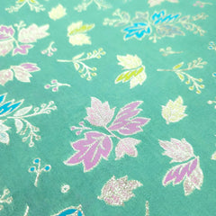 Meher Peacock Blue Green Banaras Silk Brocade with Floral Embroidery