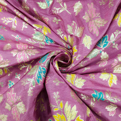 Meher Dusky Mauve Banaras Silk Brocade with Floral Embroidery
