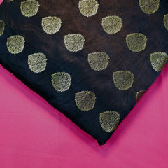 Meher Jet Black Banaras Satin Silk Brocade with Buta motifs