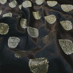 Meher Jet Black Banaras Satin Silk Brocade with Buta motifs