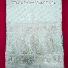 Embroidered Banaras Brocade Dyeable Fabric with All Over Butta and Paisley Border