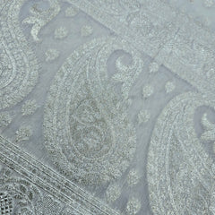 Embroidered Banaras Brocade Dyeable Fabric with All Over Butta and Paisley Border