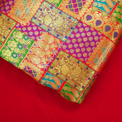 Zartari Dark Red Banaras Brocade Silk Fabric