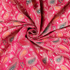 Tanchui Banaras Brocade on Scarlet Red Silk Fabric