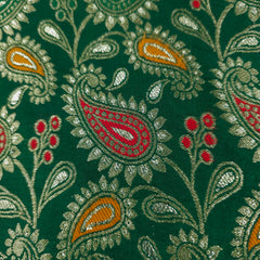 Tanchui Banaras Brocade on Bottle Green Silk Fabric