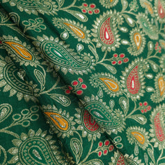 Tanchui Banaras Brocade on Bottle Green Silk Fabric