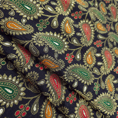 Tanchui Banaras Brocade on Black Silk Fabric