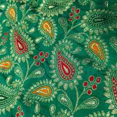Tanchui Banaras Brocade on Peacock Green Silk Fabric