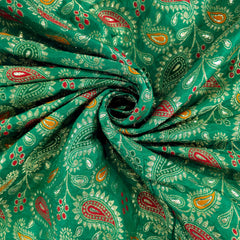 Tanchui Banaras Brocade on Peacock Green Silk Fabric