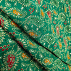 Tanchui Banaras Brocade on Peacock Green Silk Fabric
