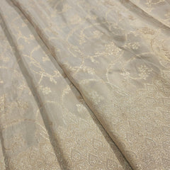 Dyeable Banaras Brocade Fabric with All Over Floral Jaal Pattern and Border