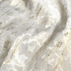 Dyeable Banaras Brocade Fabric with All Over Floral Jaal Pattern and Border