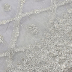 Embroidered Banaras Brocade Dyeable Fabric with All Over Checkered and Floral Border