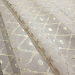 Embroidered Banaras Brocade Dyeable Fabric with All Over Checkered and Floral Border
