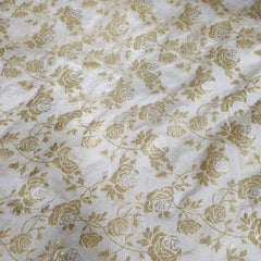 White Dyeable Brocade Fabric with Gold Rose Motif