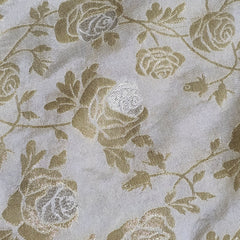 White Dyeable Brocade Fabric with Gold Rose Motif