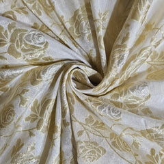 White Dyeable Brocade Fabric with Gold Rose Motif