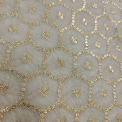 Sovanna Chanderi Dyeable Brocade with all-over Hexagon Jaal