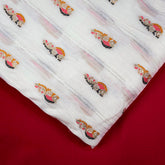 Embroidered Dyeable Striped Chanderi Fabric with Paisley Style Motif in Colorful Thread