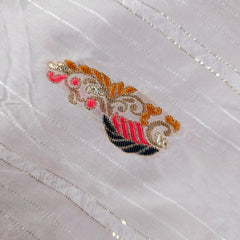 Embroidered Dyeable Striped Chanderi Fabric with Paisley Style Motif in Colorful Thread