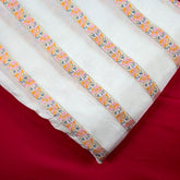 Embroidered Dyeable Striped Chanderi Fabric with Colorful Floral Thread Stripes