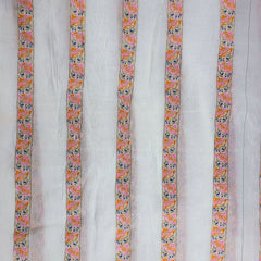 Embroidered Dyeable Striped Chanderi Fabric with Colorful Floral Thread Stripes