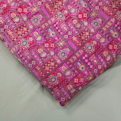 Pure Banarasi Dola Silk Soft Brocade with Position Print on Fuschia Pink Base