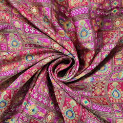 Pure Banarasi Dola Silk Soft Brocade with Position Print on Fuschia Pink Base