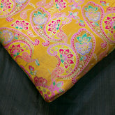 Pure Banarasi Dola Silk Soft Brocade with Paisley Position Print on Mustard Yellow Base