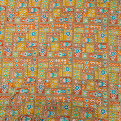 Pure Banarasi Dola Silk Soft Brocade with Position Print on Mustard Yellow Base
