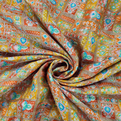 Pure Banarasi Dola Silk Soft Brocade with Position Print on Mustard Yellow Base