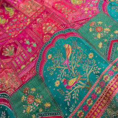Pure Banarasi Dola Silk Soft Brocade with Position Print on Pink Base with Green Border