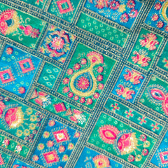 Pure Banarasi Dola Silk Soft Brocade with Position Print on Sea Green Base