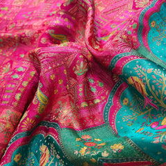 Pure Banarasi Dola Silk Soft Brocade with Position Print on Pink Base with Green Border