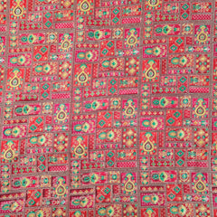 Pure Banarasi Dola Silk Soft Brocade with Position Print on Red Base