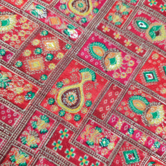 Pure Banarasi Dola Silk Soft Brocade with Position Print on Red Base