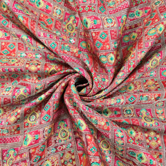 Pure Banarasi Dola Silk Soft Brocade with Position Print on Red Base