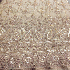 Dyeable Shimmer Tissue base Fabric with Floral work & Paisley Border